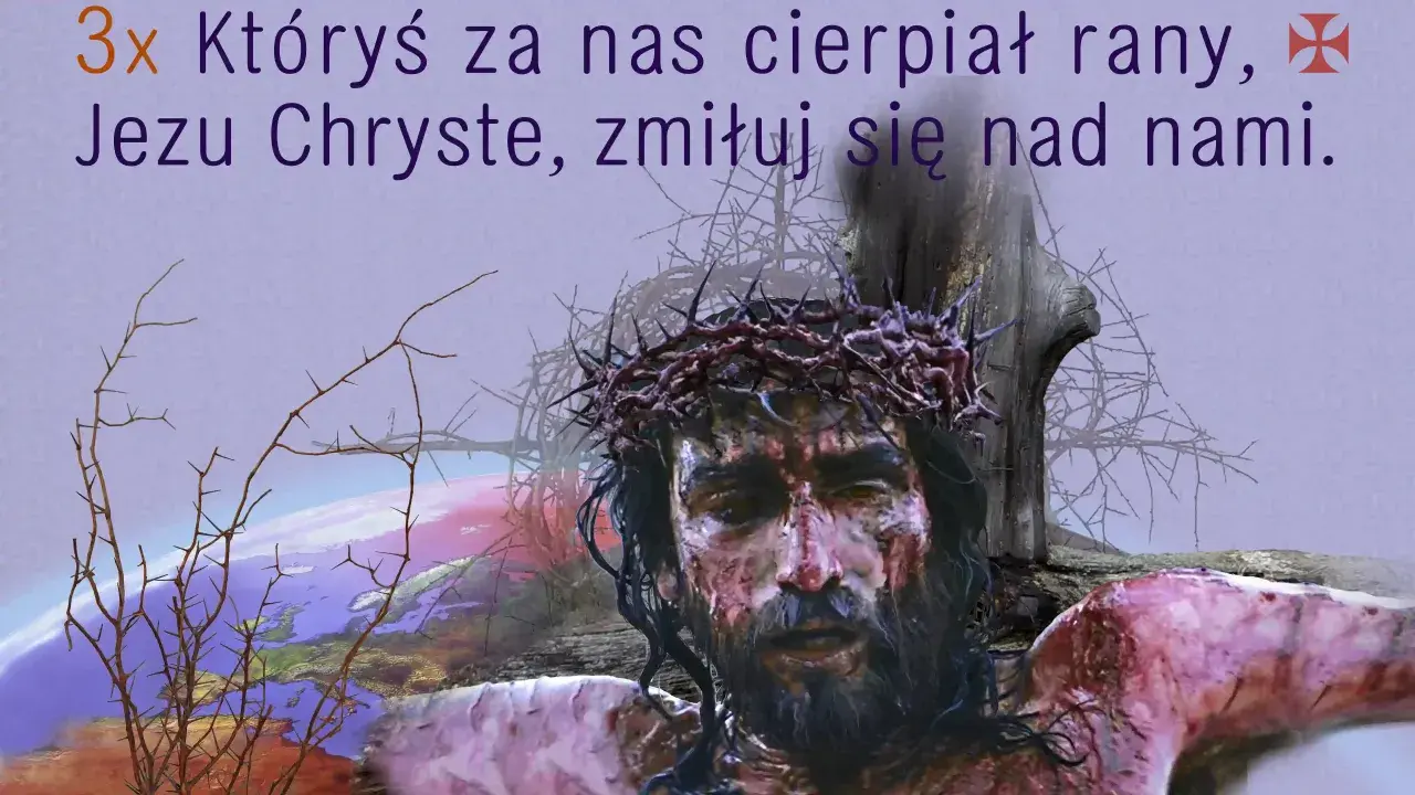 Ach, mój Jezu, jak ty klęczysz, cierpiąc rany za nas. Zmiłuj się nad nami.