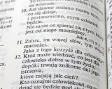 Fragment z księgi Koheleta, ukazujący tekst biblijny. Wersy mówią o mądrości i przemijaniu.
