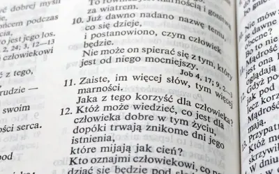 Fragment z księgi Koheleta, ukazujący tekst biblijny. Wersy mówią o mądrości i przemijaniu.
