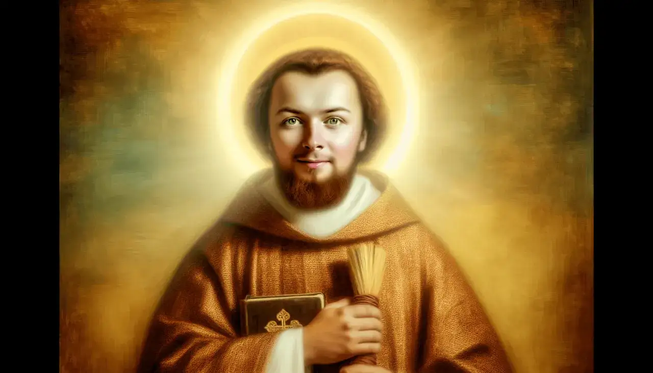 Święty Daniel patron, z księgą i rózgą, otoczony złotą aureolą.