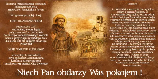 Św. Franciszek z Asyżu błogosławi w Roku Franciszkańskim. Obraz upamiętnia 800-lecie śmierci świętego.